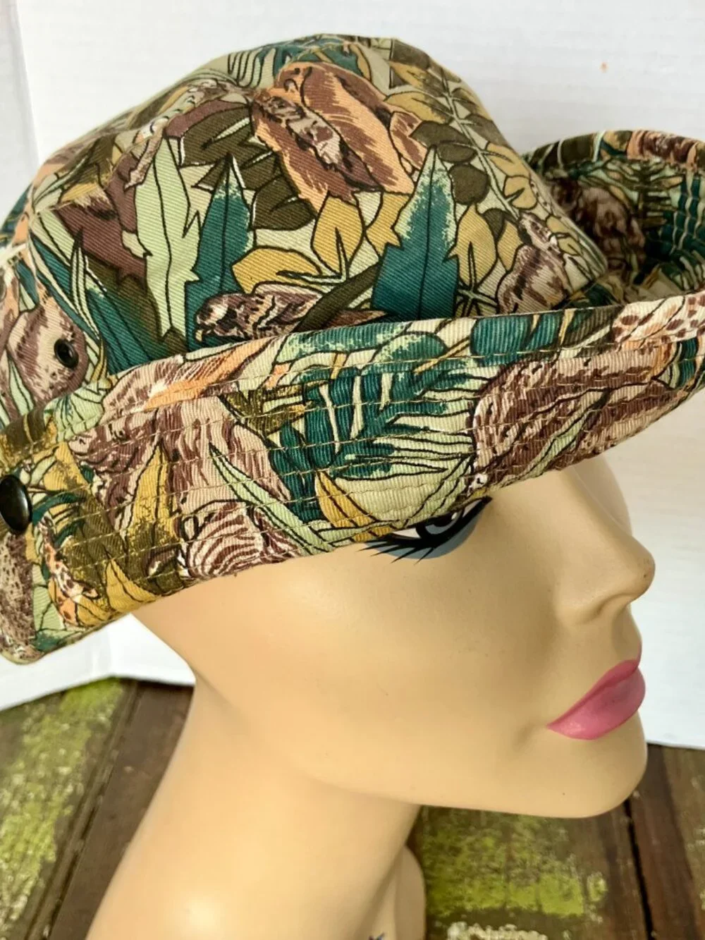 Vintage Bucket hat with snaps and animal collage print